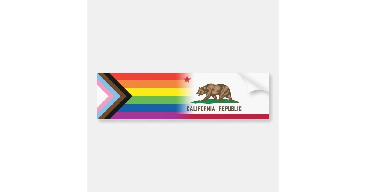 LGBTQ Inclusive Progress Pride Flag California Bumper Sticker | Zazzle