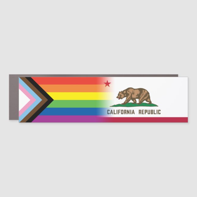 LGBTQ Inclusive Progress Pride Flag California Car Magnet (Front)