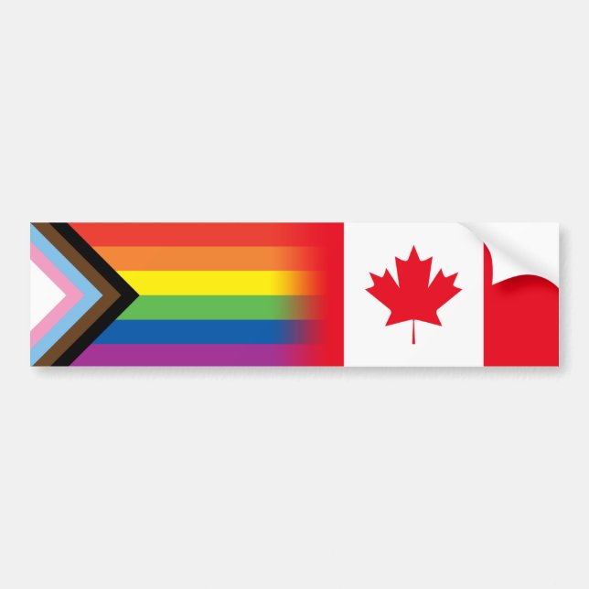 LGBTQ Inclusive Progress Pride Flag Canadian Flag Bumper Sticker (Front)