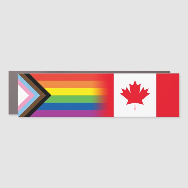LGBTQ Inclusive Progress Pride Flag Canadian Flag Car Magnet (Front)