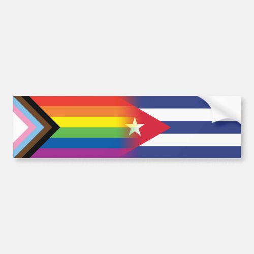 LGBTQ Inclusive Progress Pride Flag Cuban Cuba Bumper Sticker