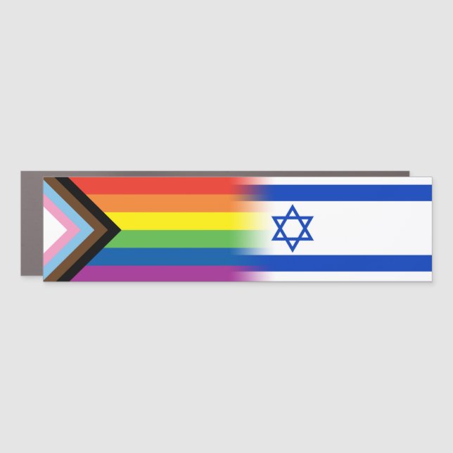 LGBTQ Inclusive Progress Pride Flag Israeli Flag Car Magnet (Front)