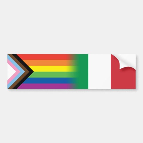LGBTQ Inclusive Progress Pride Flag Italian Flag Bumper Sticker
