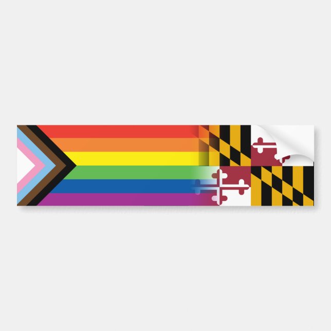 LGBTQ Inclusive Progress Pride Flag Maryland Flag Bumper Sticker (Front)
