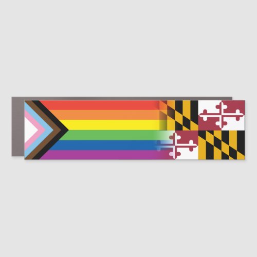 LGBTQ Inclusive Progress Pride Flag Maryland Flag Car Magnet