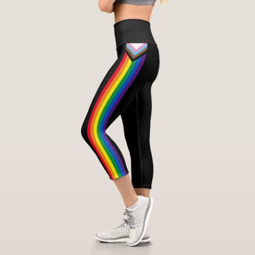 Lgbtq Inclusive rainbow gay pride flag black Capri Leggings