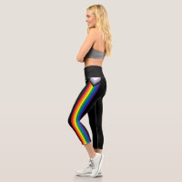 Lgbtq Inclusive rainbow gay pride flag black Capri Leggings