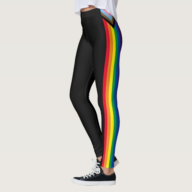 Lgbtq Inclusive rainbow gay pride flag black Leggings (Left)