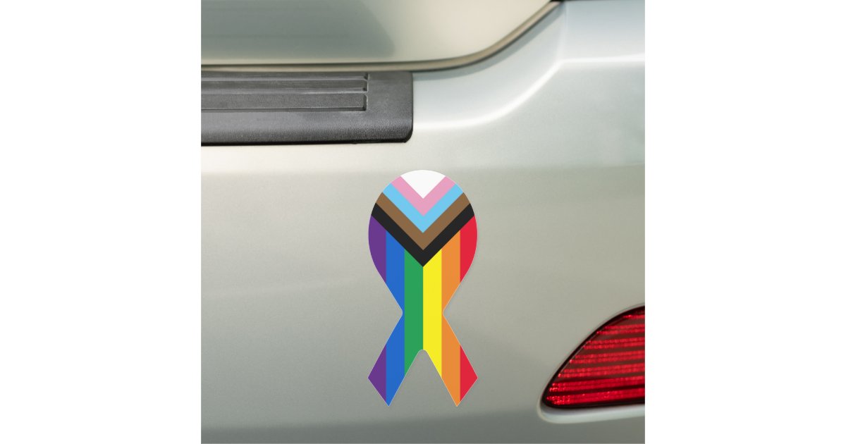 Lgbtq Inclusive rainbow gay pride flag ribbon Car Magnet | Zazzle