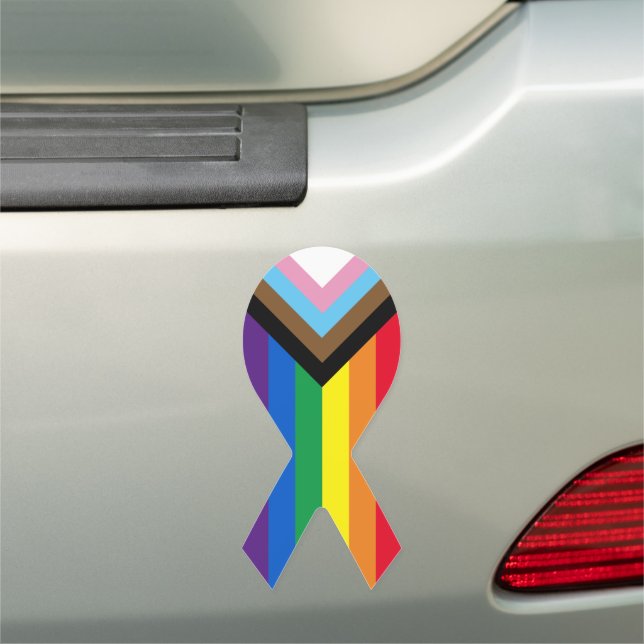 Lgbtq Inclusive rainbow gay pride flag ribbon Car Magnet (In Situ)