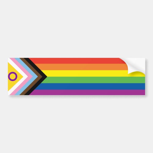 LGBTQ Intersex Inclusive Progress Pride Flag Bumper Sticker LGBTQ Intersex Inclusive Progress Pride Flag Bumper Sticker