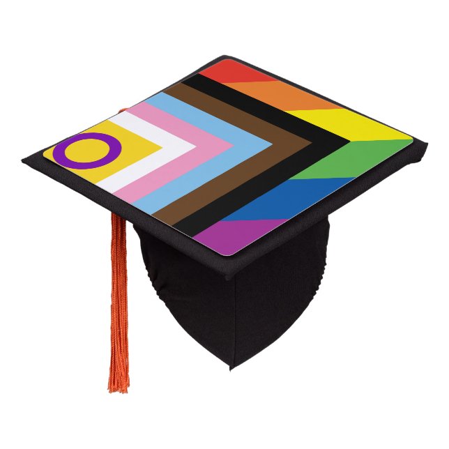 LGBTQ Intersex Inclusive Progress Pride Graduation Cap Topper (Angled)