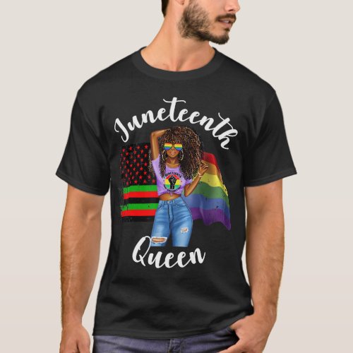 LGBTQ Juneteenth Queen Gay Pride Flag BLM Afro Hai T_Shirt