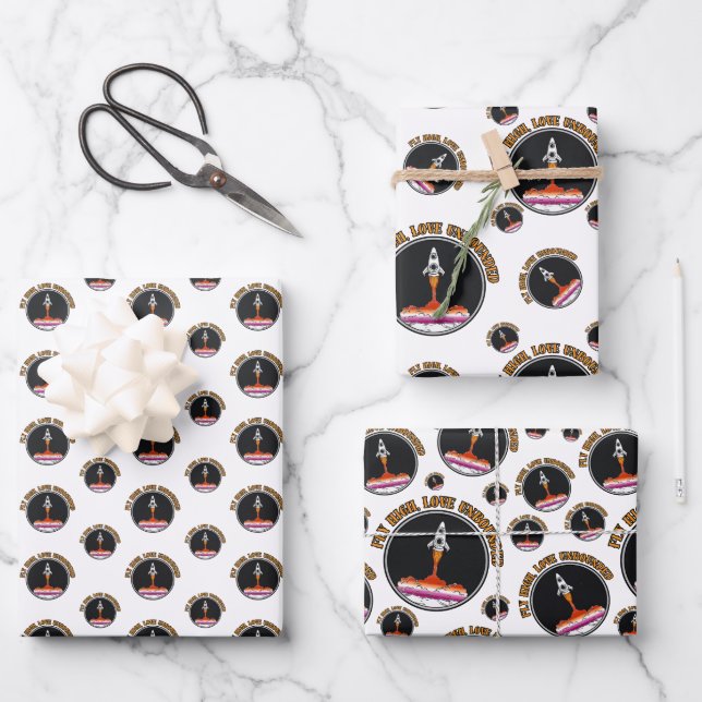 LGBTQ Lesbian Flag, Fly High, Love Unbounded Wrapping Paper Sheets (Front)