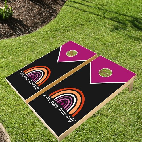 LGBTQ Lesbian Flag Live your true self Cornhole Set