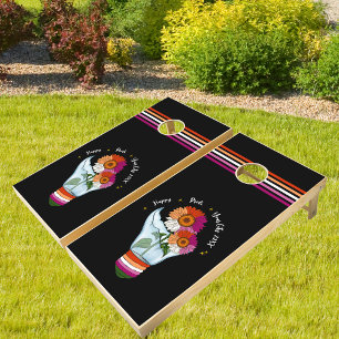 LGBTQ Lesbian Flag Sunflowers in a Light Bulb Cornhole Set