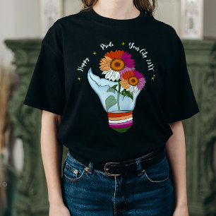 LGBTQ Lesbian Flag Sunflowers in a Light Bulb T-Shirt