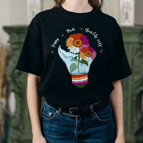 LGBTQ Lesbian Flag Sunflowers in a Light Bulb T_Shirt