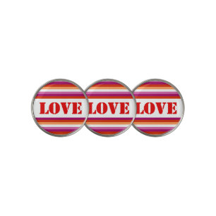 LGBTQ+ Lesbian Flag with Love Stripes Pride -  Golf Ball Marker