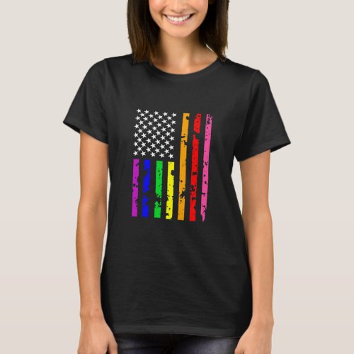 LGBTQ Lesbian Gay Pride 4th of July American Rainb T_Shirt
