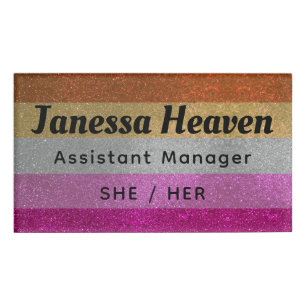 LGBTQ Lesbian Gay Pride Flag Glitter Name Pronouns Name Tag