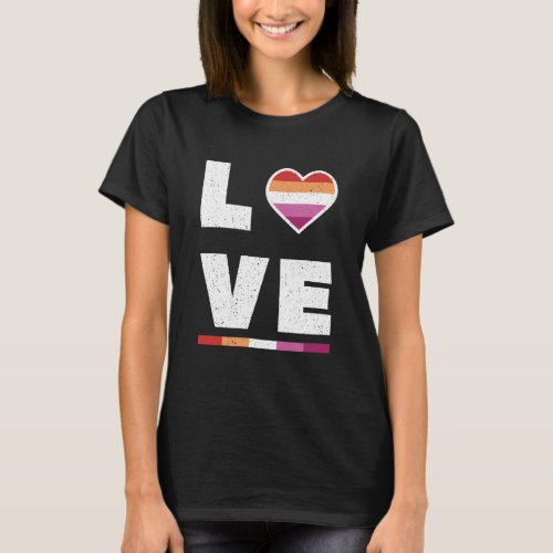 LGBTQ Lesbian Pride Flag Distressed Grunge Love T_Shirt