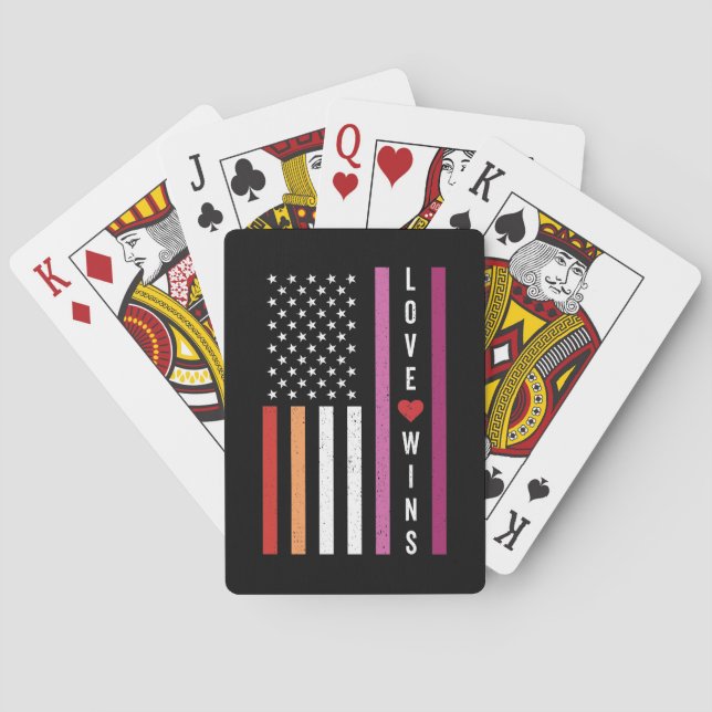 LGBTQ Lesbian Pride Love Wins USA American Flag Poker Cards (Back)
