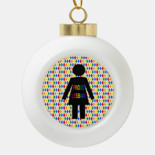 LGBTQ Lesbian Silhouette and Rainbow Ladies Ceramic Ball Christmas Ornament