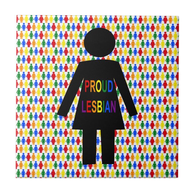 LGBTQ Lesbian Silhouette and Rainbow Ladies Ceramic Tile (Front)