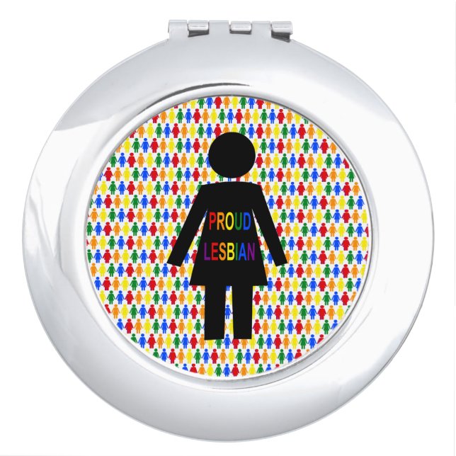 LGBTQ Lesbian Silhouette and Rainbow Ladies Compact Mirror (Front)