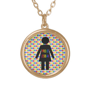 LGBTQ Lesbian Silhouette and Rainbow Ladies Gold Plated Necklace