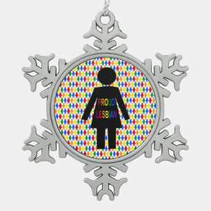 LGBTQ Lesbian Silhouette and Rainbow Ladies Snowflake Pewter Christmas Ornament