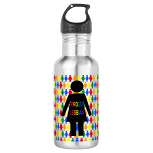 LGBTQ Lesbian Silhouette and Rainbow Ladies Stainless Steel Water Bottle