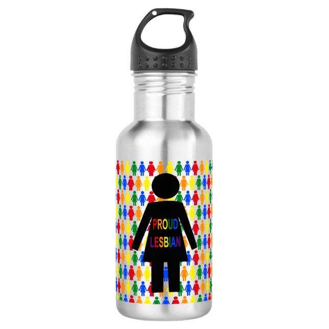 LGBTQ Lesbian Silhouette and Rainbow Ladies Stainless Steel Water Bottle (Front)