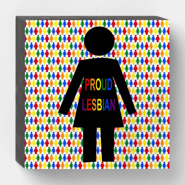 LGBTQ Lesbian Silhouette and Rainbow Ladies Wooden Box Sign (Front Horizontal)