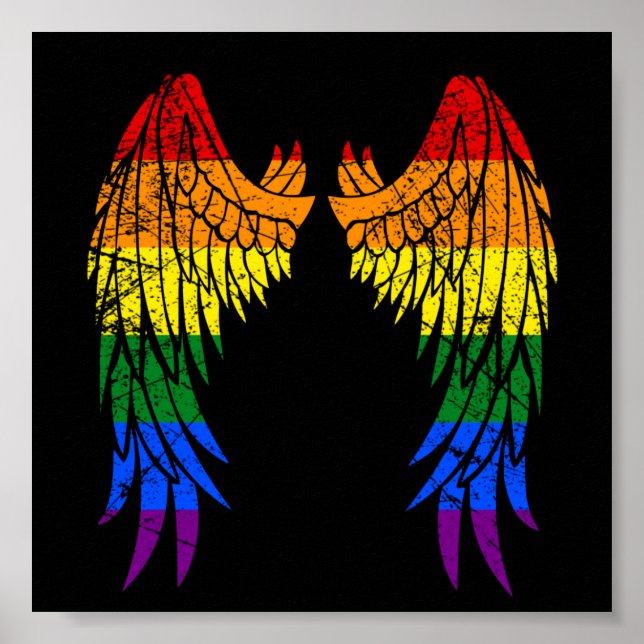 LGBTQ LGBT Angel Wings Colorful Rainbow Gay Poster (Front)