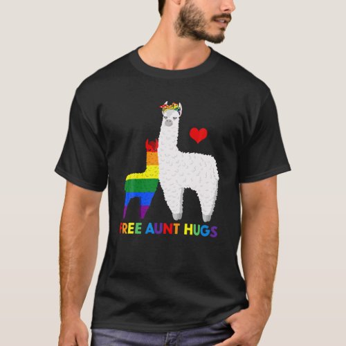 LGBTQ Llama Free Aunt Hugs Proud Ally Rainbow Flag T_Shirt