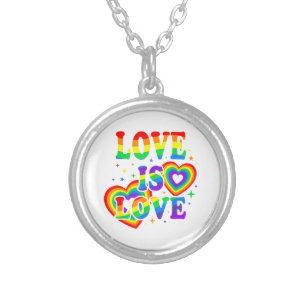 LGBTQ Love is Love Gay Pride LGBT Rainbow Flag Silver Plated Necklace