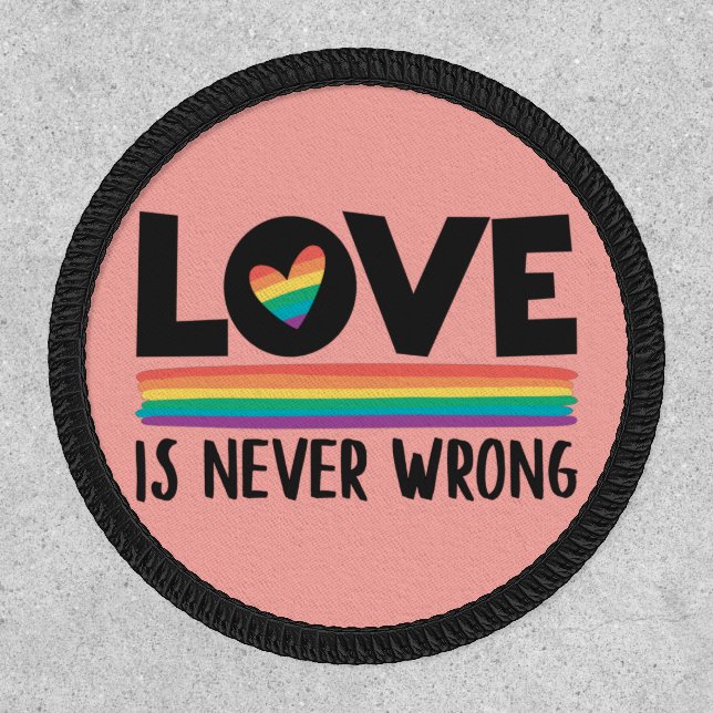 LGBTQ love is never wrong rainbow flag & heart Patch (Front)
