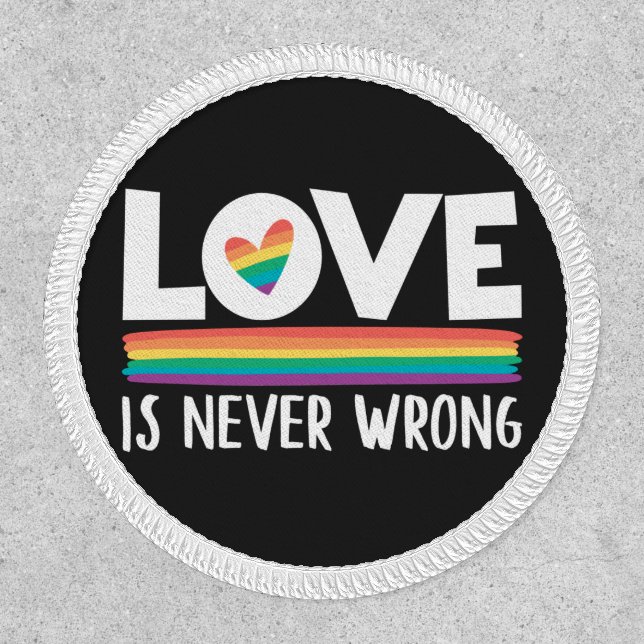LGBTQ love is never wrong rainbow flag & heart Patch (Front)