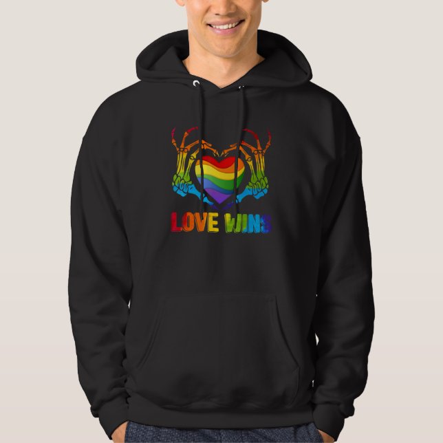 LGBTQ Love Wins Gay Pride LGBT Ally Skeleton Rainb Hoodie (Front)