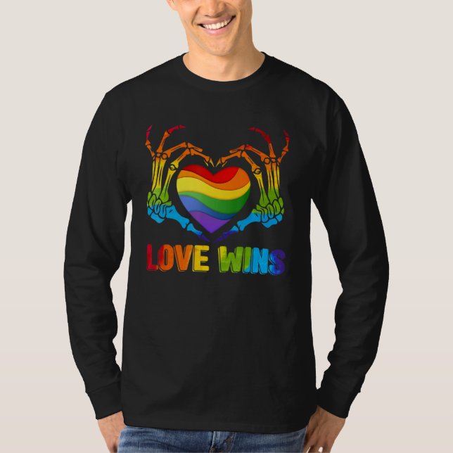 LGBTQ Love Wins Gay Pride LGBT Ally Skeleton Rainb T-Shirt (Front)