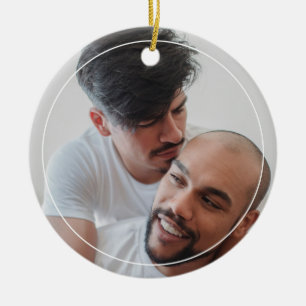 LGBTQ Male Couple Gay Olde Christmas Photo Ceramic Ornament