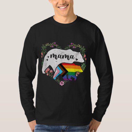 LGBTQ Mama Bear Progress Pride Flag Gay Equal Righ T_Shirt