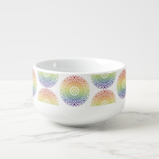 LGBTQ+ Mandala Soup Mug – Rainbow Pride Design (Front)