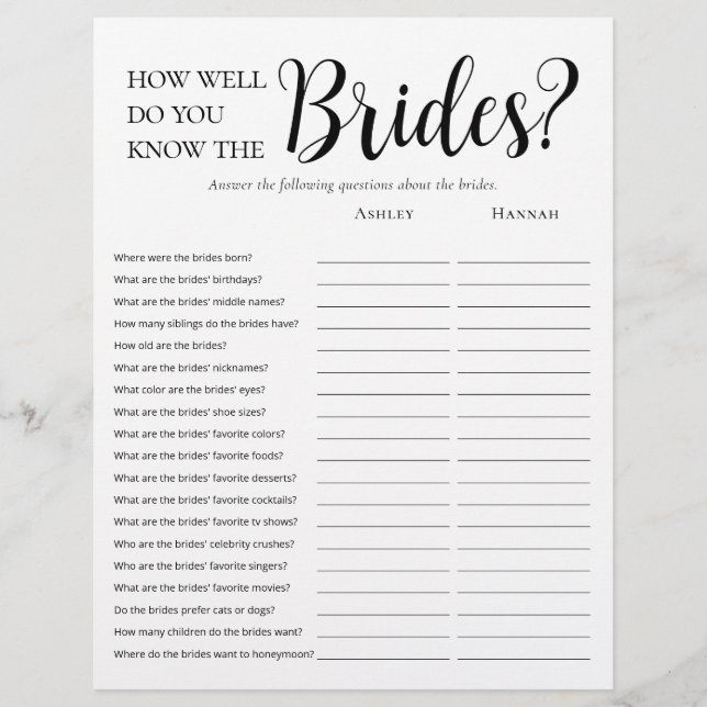 LGBTQ Modern 2 Sided Bridal Shower Games Flyer (Front)