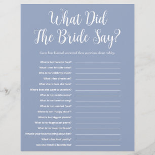 LGBTQ Modern Dusty Blue 2 Sided Bridal Shower Game Flyer