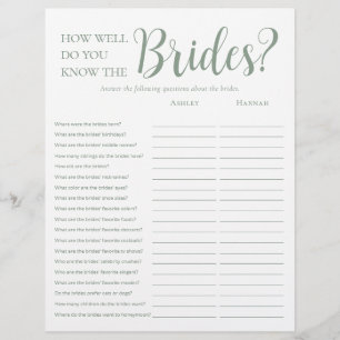 LGBTQ Modern Sage Green 2 Sided Bridal Shower Game Flyer