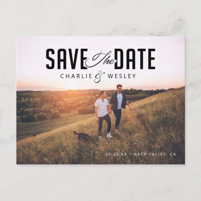 LGBTQ Modern Save the Date with Photo Postcard (Front)