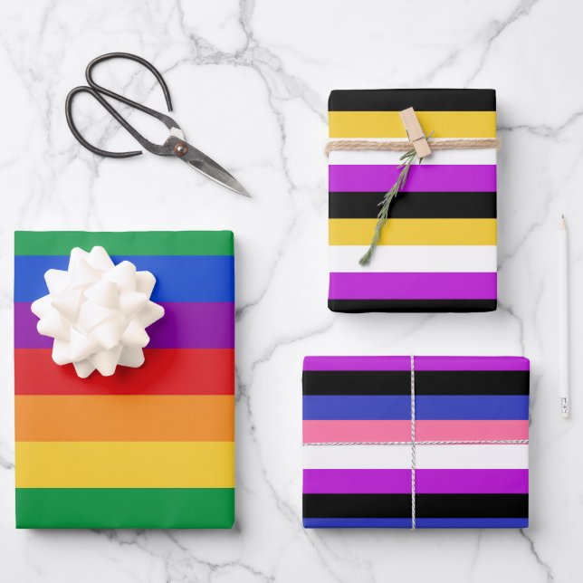 LGBTQ, Nonbinary, Genderfluid Flags Wrapping Paper Sheets (Front)